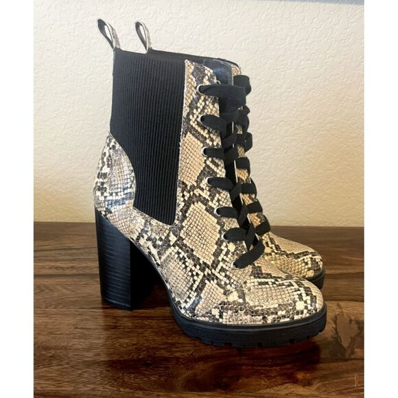Steve Madden Latch Lace Up Snake Print Boots Chunky Block Heel Size Women's 9.5 - Picture 2 of 9